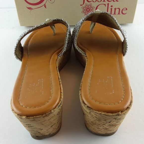 Jessica Cline Debut silver cork wedge heel slides - Picture 14 of 17
